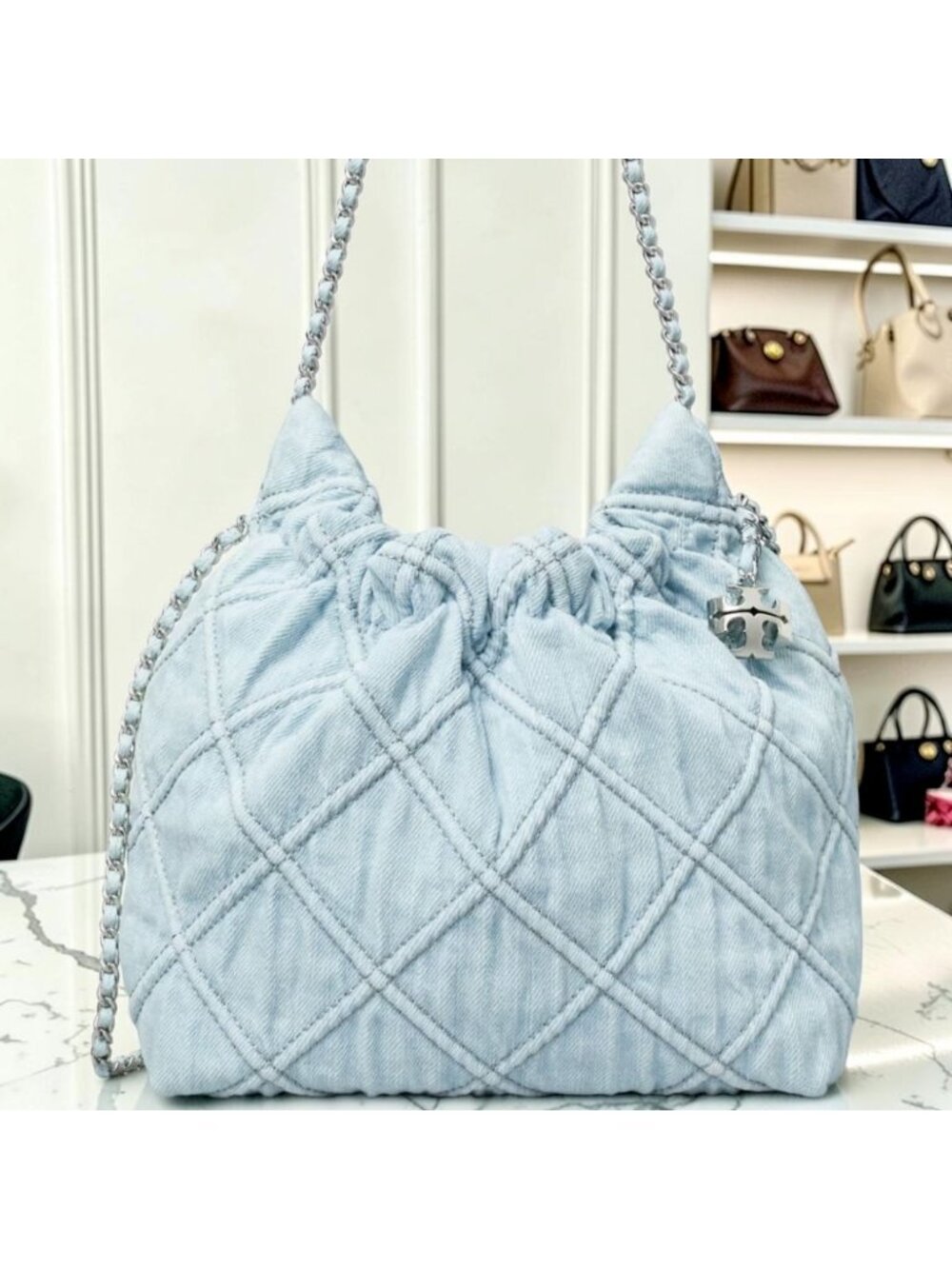 NEW!! TORY BURCH FLEMING SOFT DENIM HOBO BAG/SHOULDER BAG 623T277P - Picture 8 of 9